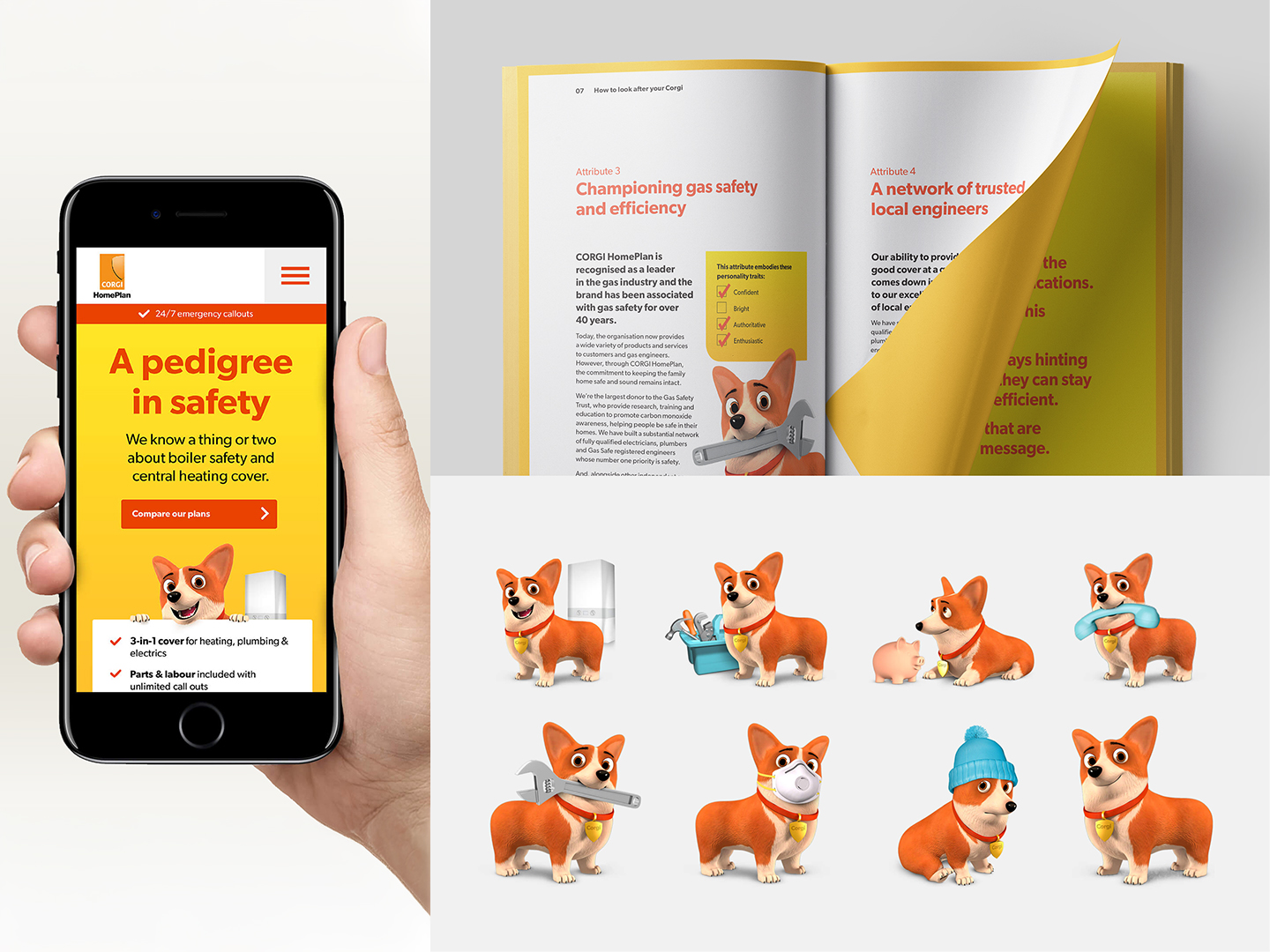 The new Corgi HomePlan brand identity in application